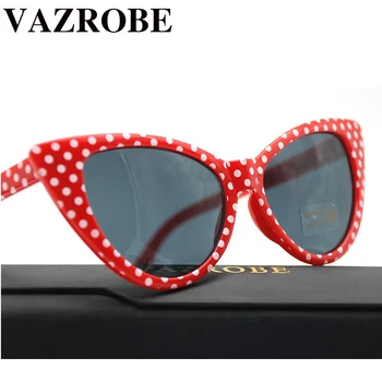 

Vazrobe vintage cat'eye sun glasses for woman female red cat eye sunglasses women dot shades red white black support wholesale