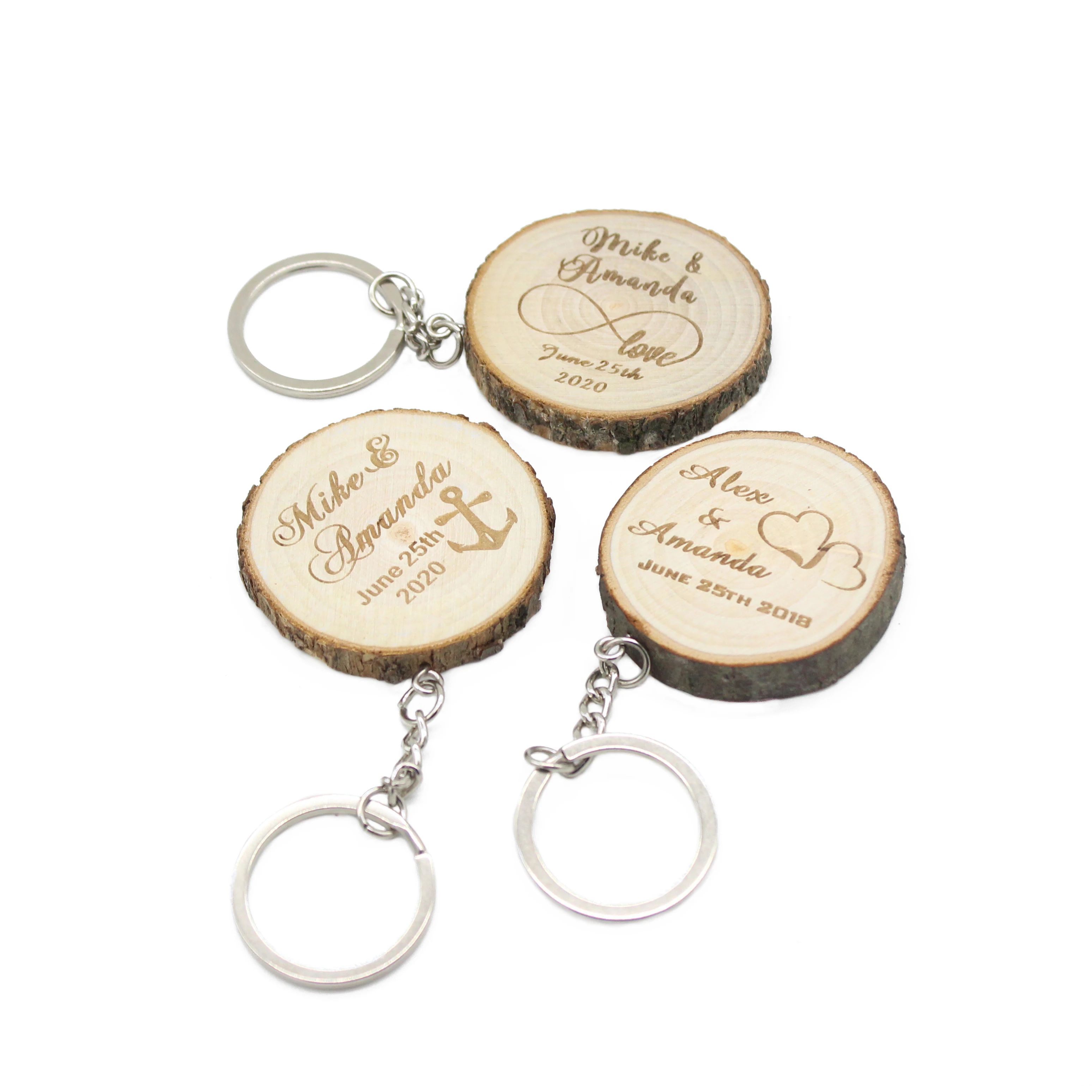 

Personalized Burned Wood Slice Keychains, Customized Keyrings, Wedding Decor, Baby Shower Party, Gift Favor, 50Pcs