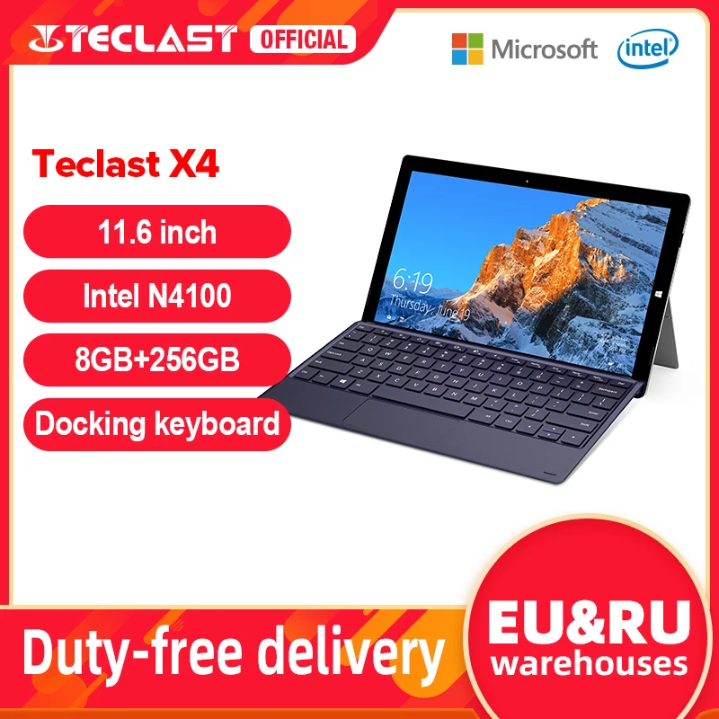 Tablet PC 2 en 1 TECLAST X4, 11.6 FHD (1.920x1.080) IPS, Intel Celeron N4100, 8GB RAM, 256GB SSD (ampliable hasta 128GB con MicroSD), UHD Graphics 600, Windows 10, decodificación 4K/60fps, 3.500mAh (7h), WiFi dual