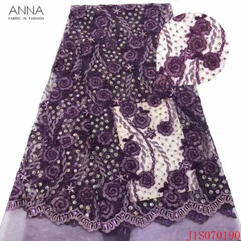

Anna purple embroidery french net lace sequin fabric 2020 high quality african lace nigerian tulle fabrics 5 yards/pcs for dress