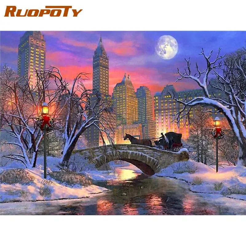 

RUOPOTY Frame Diy Painting By Numbers City Night View Paint By Number Landscape Handpainted Gift Wall Decor Frame