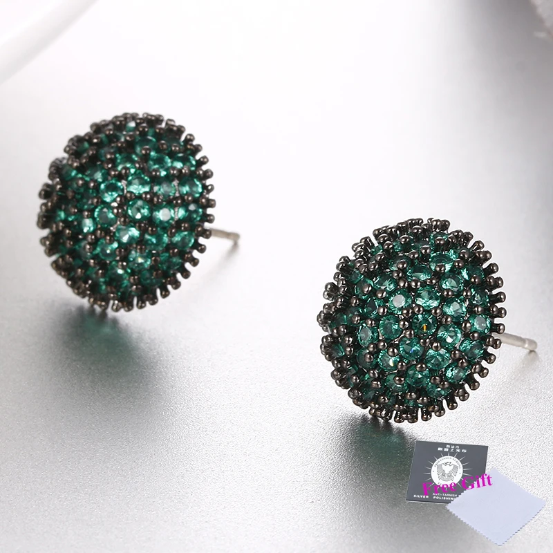 Druzy Green Round Punk Stud Earrings for Women Black Gold Color AAA Cubic Zirconia Bohemia Romantic Small Earings Africa Jewelry - Image 3