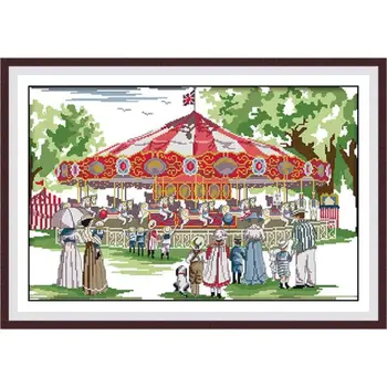 

Playground carousel, counting cross stitch kit, DIY handmade embroidery needlework, 14ct 11ct cross stitch set, home decoration