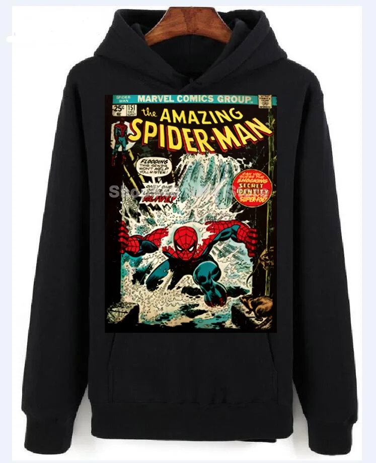 Tops Tees Men 100% Cotton Xxl Black Unisex Spiderman Comic Cover Hoodies Sweaters | Мужская одежда