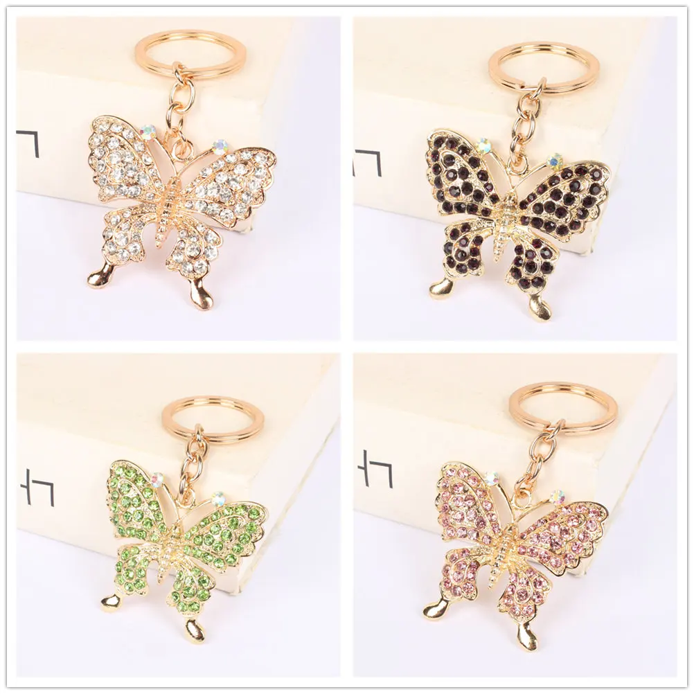 

Mixed Color Butterfly Pendant Charm Rhinestone Crystal Keyring Key Chain for Handbag Purse Accessories Wedding Party Lover Gift