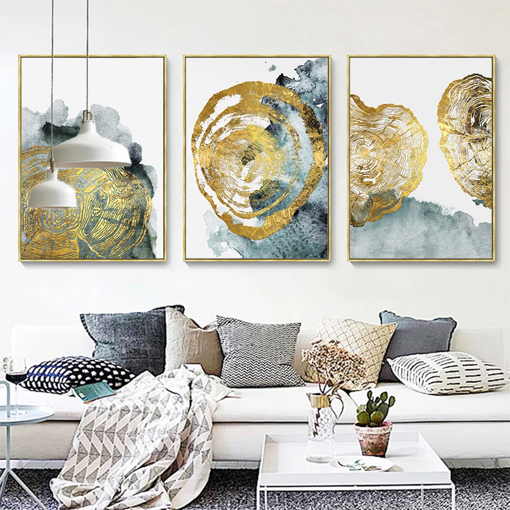 Modern Unframed Abstract Golden Annual Ring Canvas Poster For Living Room Wall Art Geometry Painting Prints | Дом и сад