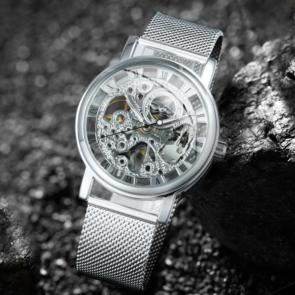 Stainless Steel Skeleton Watch