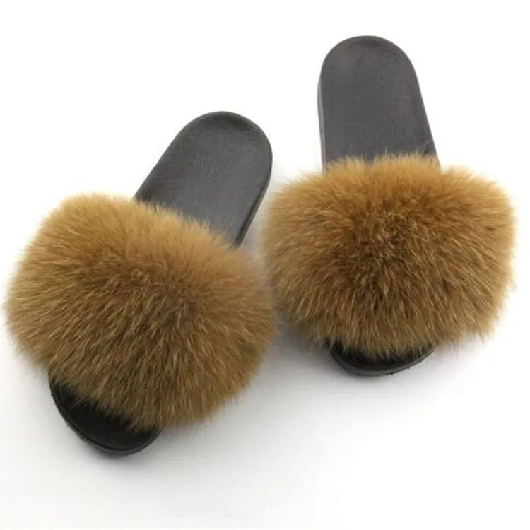 Женские зимние тапочки с натуральным лисьим мехом; милая домашняя обувь из пушистого плюша; женские меховые шлепанцы; женские меховые сандалии; размер 45