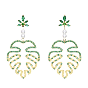 

XIUMEIYIZU Big Monstera Earrings Luxury Rhodium/Gold Plating anti-allergy Women Wedding Anniversary Zirconia Earring Jewelry