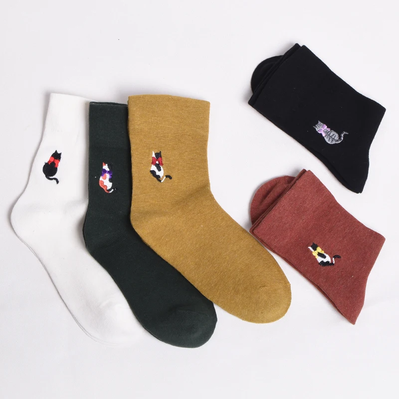 Harajuku/носки милые забавные женские носки с вышивкой в виде животных новинка, хлопковые повседневные модные носки для девочек Подарки на год