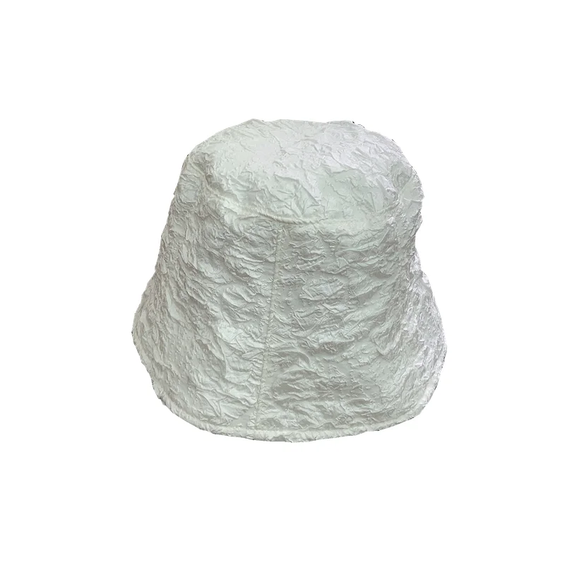 [EAM] White Solid Pleated Stylish Women Fishermen Hat New Flat Dome Temperament Fashion Tide All-match Spring Autumn 2020 1U440