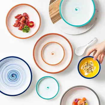 

Hot 8Pcs/Set Swirling Starry Series Printing Bowls Plates Coffee Sauce Dish Spoon Set for Kitchen accessories
