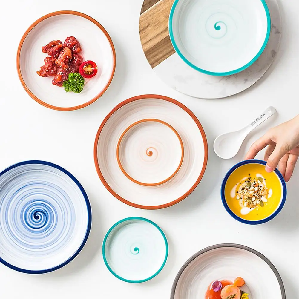 

Hot 8Pcs/Set Swirling Starry Series Printing Bowls Plates Coffee Saucer Cup Sauce Dish Spoon Set for Kitchen accessories
