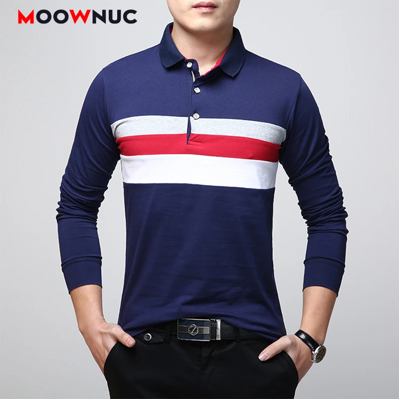 

Summer MOOWNUC T-shirts Tees Fashion Male 2020 Striped Business Casual Jerseys Tops Hombre Mens Plus Size Long Sleeves