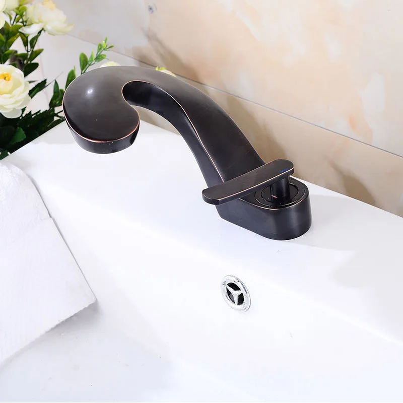 

European Black Ancient Basin Water Faucet Curved Serpentine Personalized Copper Hot Cold Mixed Water UYT Shop