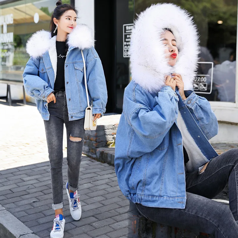 

Y9551 New Style Ultra Large Fur Collar Hooded Faux Rabbit Fur Cowboy Cotton-padded Clothes Women's Thick Coat