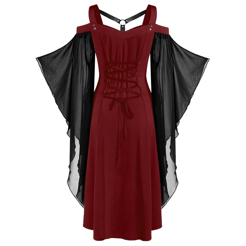 Женское винтажное готическое платье размера плюс, L-5XL с рукавом-бабочкой, с открытыми плечами, на бретелях, Женский костюм для косплея, вечерние платья для шоу 910