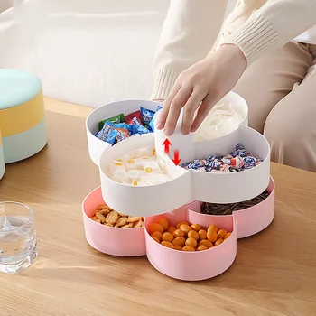

Flower Type Rotating Candy Box Plastic Snack Storage Tray Family Snacks Partition Box Party Wedding Candy Tray LXY9