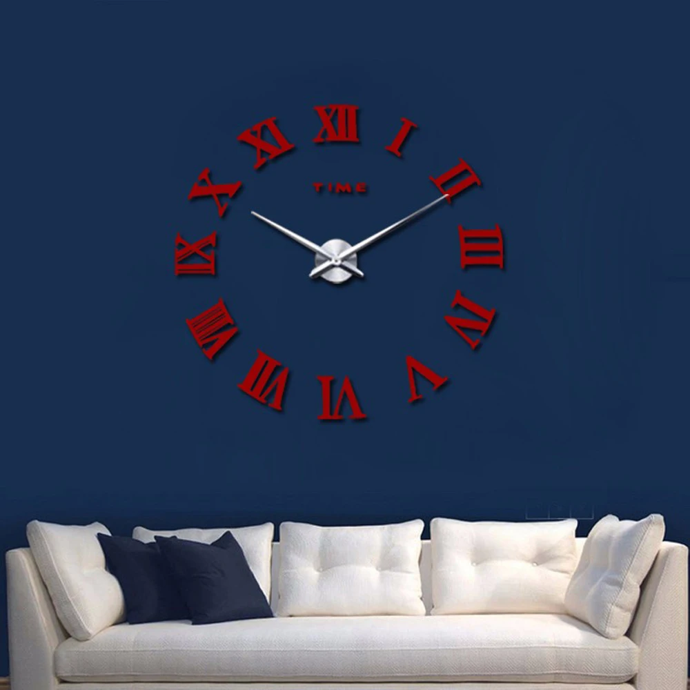 DIY 3D большие настенные часы с тихим ходом акриловое зеркало самоклеющаяся декоративная наклейка для настенных часов современный дизайн римские цифры - Цвет: Red