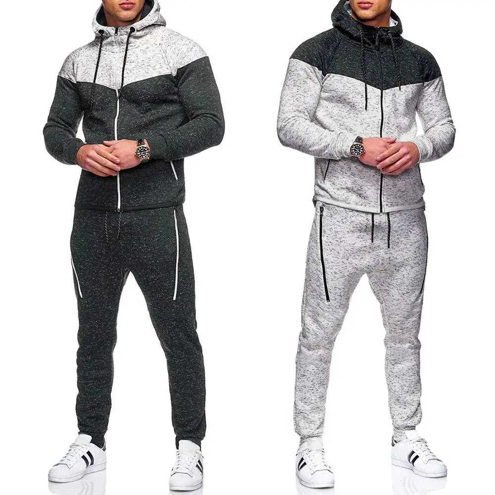 

2020 Men Tracksuit Set Two Piece Set Patchwork Hoodies and pants Casual Sporting Suits Male Jogging Gym Suits Grey Sweatsuit Set