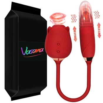 Vasana 10 Speed Rose Sucking Vibrator for Women 2 in 1 Clitoris Stimulator and Love Egg Dildo with Telescopic Thrusting Dildo 1