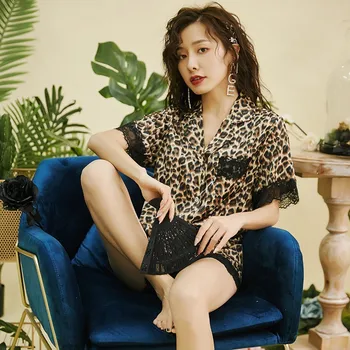 

Female Nightwear 2PCS Sleep Set Print Flower Homewear Pajamas Suit Intimate Lingerie Home Clothing Summer New Nightgown