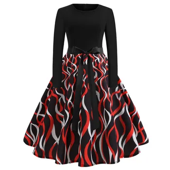 

New Spring Autumn 50s 60s Vintage Retro Dresses for Women A-line Rockabilly Get Together Robe Femme Party Dresses