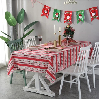 

Striped Christmas Deer Tablecloth Cotton And Linen Dustproof Table Cover Decoration