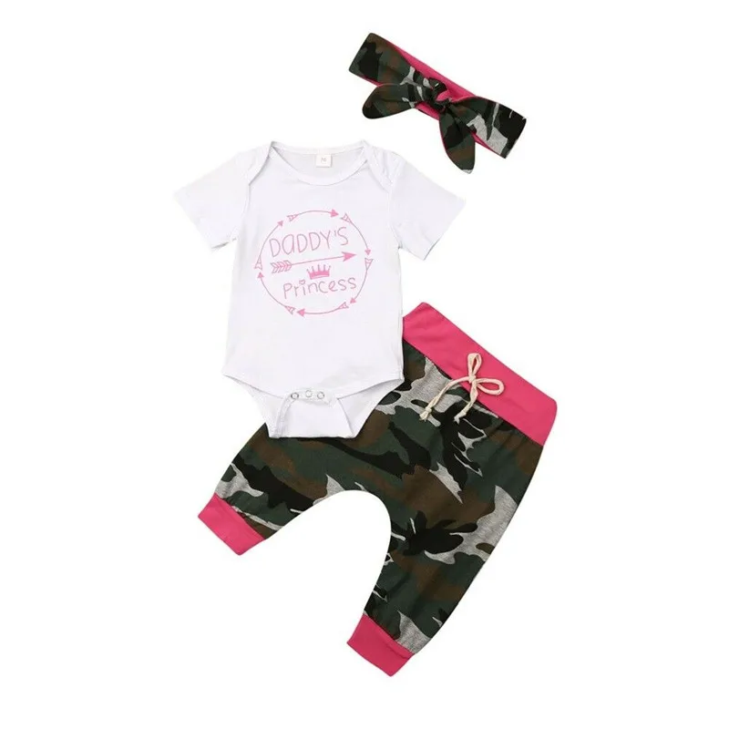 Одежда для новорожденных мальчиков и девочек камуфляжные штаны, шапка с геометрическим рисунком или повязка на голову с буквенным принтом, боди с короткими рукавами, комплект из 3 предметов