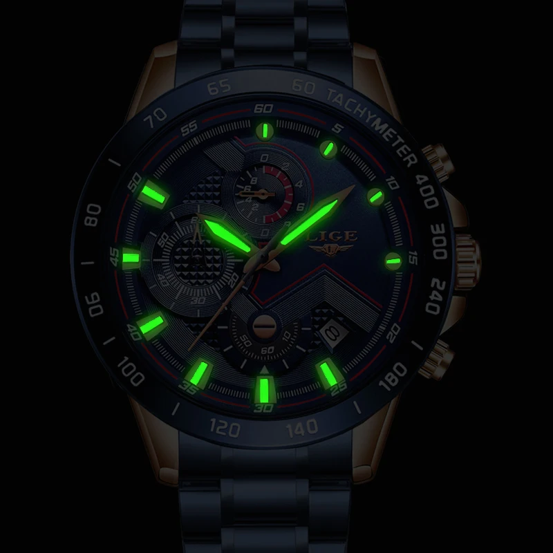 Lige New Fashion Mens Watches With Stainless Steel Top Brand Luxury Sports Chronograph Quartz-4