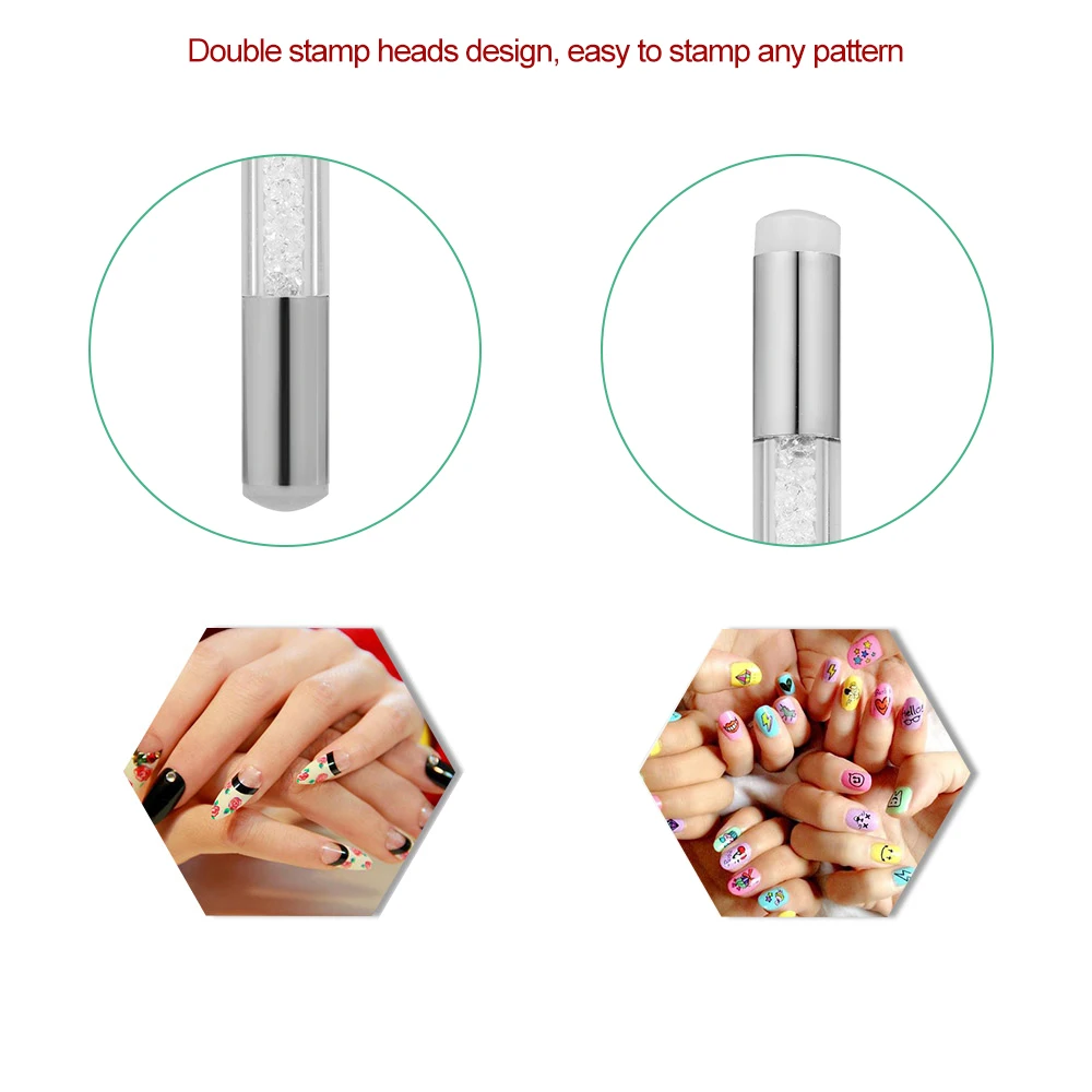 

Double Stamper Heads Nail Brush Pen Painting Dotting Tips DIY Rhinestone Handle Manicure Tool Flower Design Painting Drawing