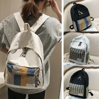 

2019 Newest Hot Women Plaid Stripe Canvas Backpack Student School Shoulder Bag Rucksack Canvas Travel Bags