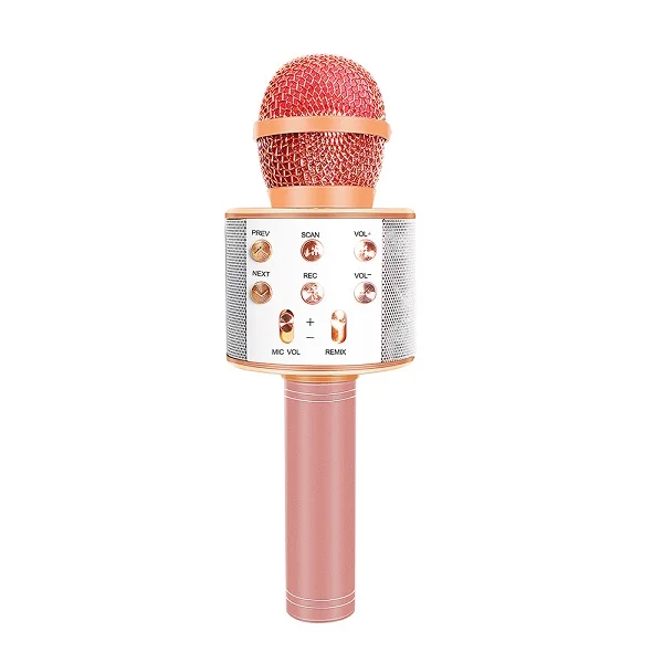 RoseGold Ws858 обновление света профессиональный беспроводной караоке Bluetooth микрофон с сумкой телефон конденсатор микрофонный запись музыкальный плеер - Цвет: RoseGold
