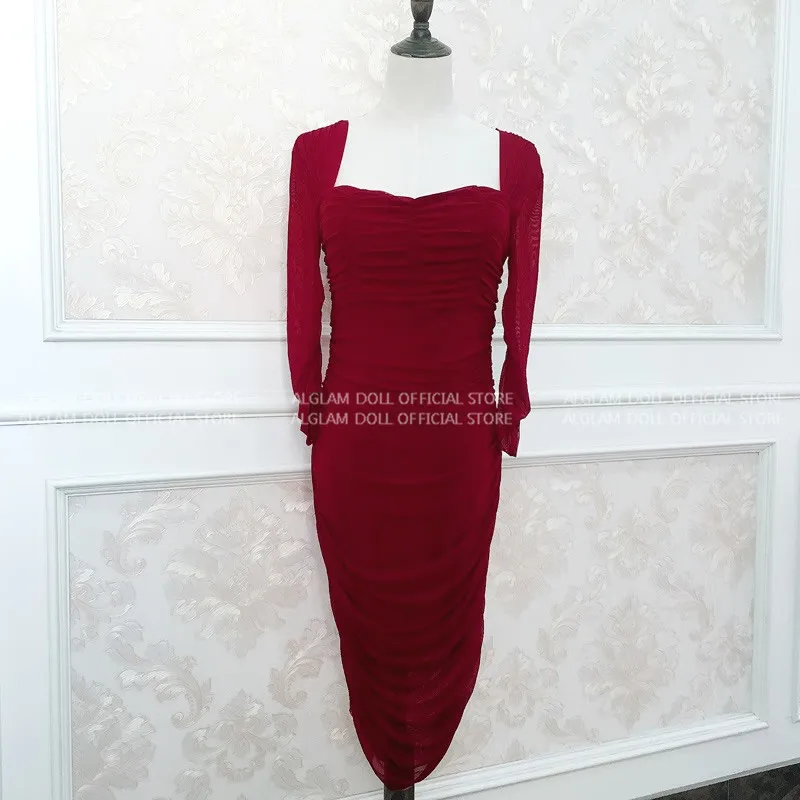 2020 осень длинный рукав Wrinked Vestidos облегающее сексуальное бордовые Клубные