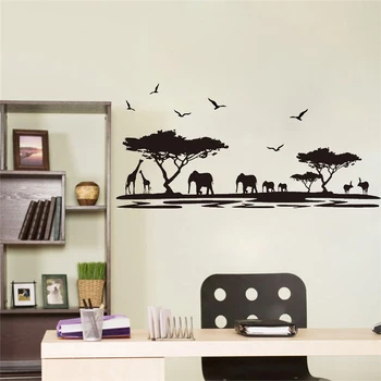 

safari animal wall stickers for kids rooms elephant giraffe flying birds tree decor decal mural living room decorations