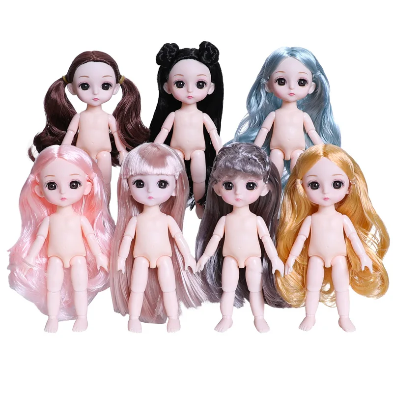

16cm 13 Movable Jointed Dolls Toys Mini Long Hair Head Baby Girl Doll DIY Makeup Naked Nude ob11 Body Dolls Toy for Girls Gift