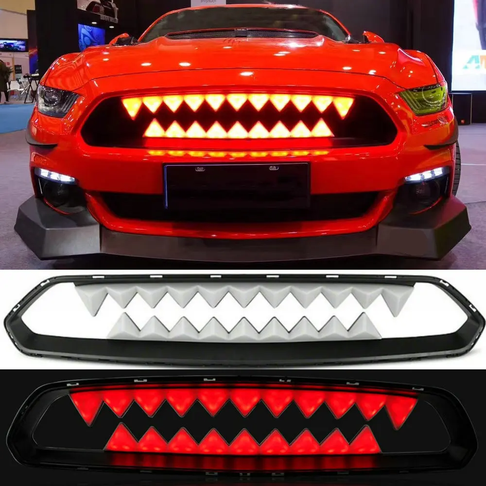 Автомобильный передний гриль w/ight teeth grill ED GT Laser shark с дистанционным управлением, Решетка переднего бампера для FORD MUSTANG 15-18 Body Kit