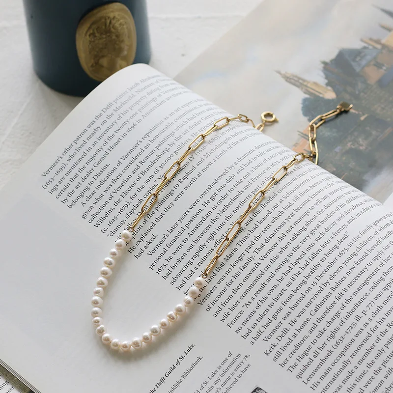 Amaiyllis 18K Gold Natural Freshwater Pearl Clavicle Necklace Color Chain Bracelet For Women Jewellry 18k Gift | Украшения и