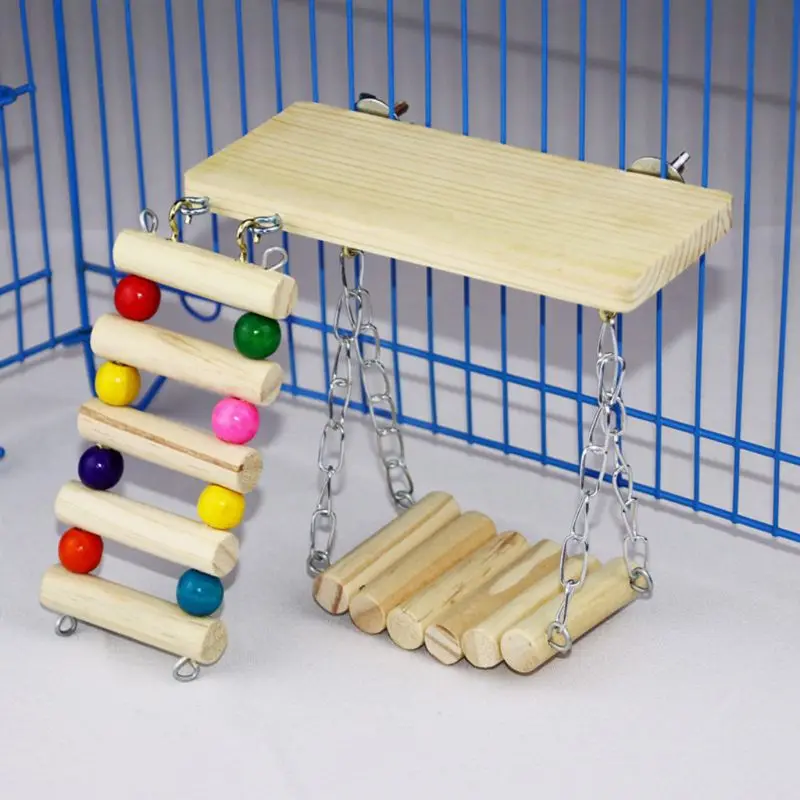 

Pet Hamster Wooden Swing Bird Ladder Resting Platform Set for Mouse Chinchilla Rat Gerbil 449E