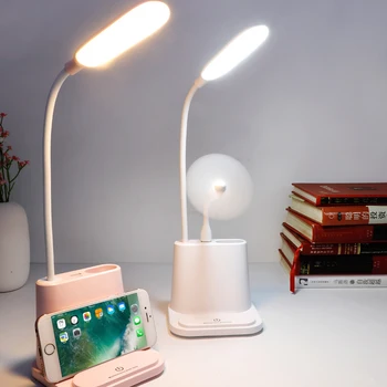 

LED Desk Lamp Creative USB Rechargeable Touching Table Lamp Small Fan USB Charging Touch Kids Reading Study Bedside Bedroom Sd