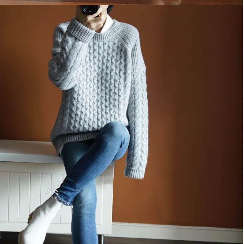 Осень и зима 2018, новый стиль, корейский стиль, женская одежда, кашемировый свитер с вырезом лодочкой, женский толстый свободный свитер