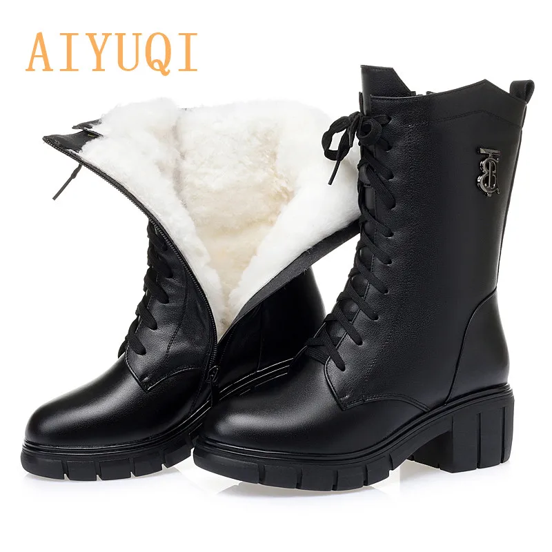 AIYUQI-Botas de invierno de piel auténtica para mujer, zapatos cálidos de lana, talla grande, 2021