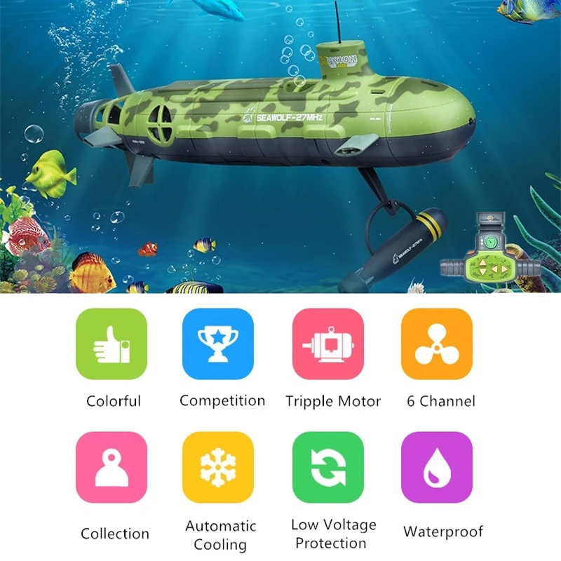 Tripple Motor RC Submarine 6CH Automatic Cooling Waterproof Low Voltage Protection Electric Underwater Children's RC Toy Modle 1 Tripple Motor RC Submarine 6CH Automatic Cooling Waterproof Low Voltage Protection Electric Underwater Children's RC Toy Modle 1