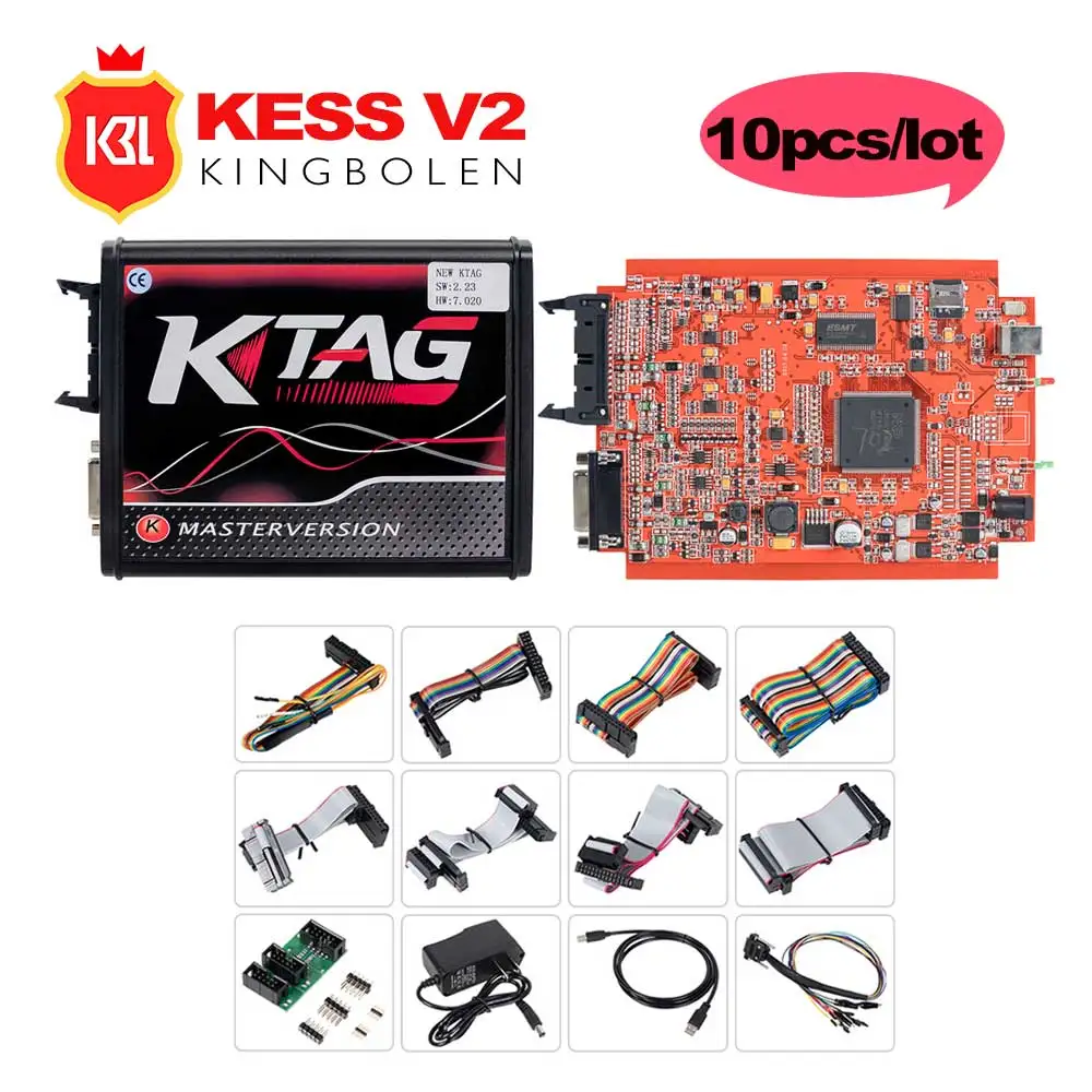 

For Lamborghini 10pcs/lot KESS V2 V2.47 V5.017 EU Red Type OBD2 ECU Manager Tuning Kit KESS V2 Master Kessv2 LED ECU Programmer