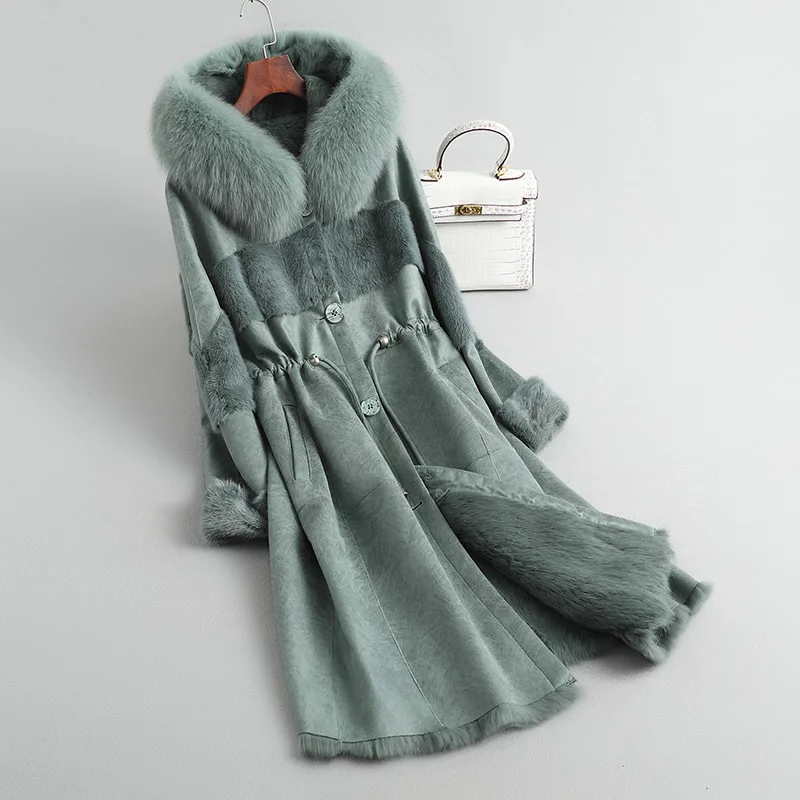 Natural Rabbit Fur Liner Parka Coat Female Winter Real Fox Hooded Shearing Jacket Women 2020 Korean Vintage Top Hiver 091602 | Женская