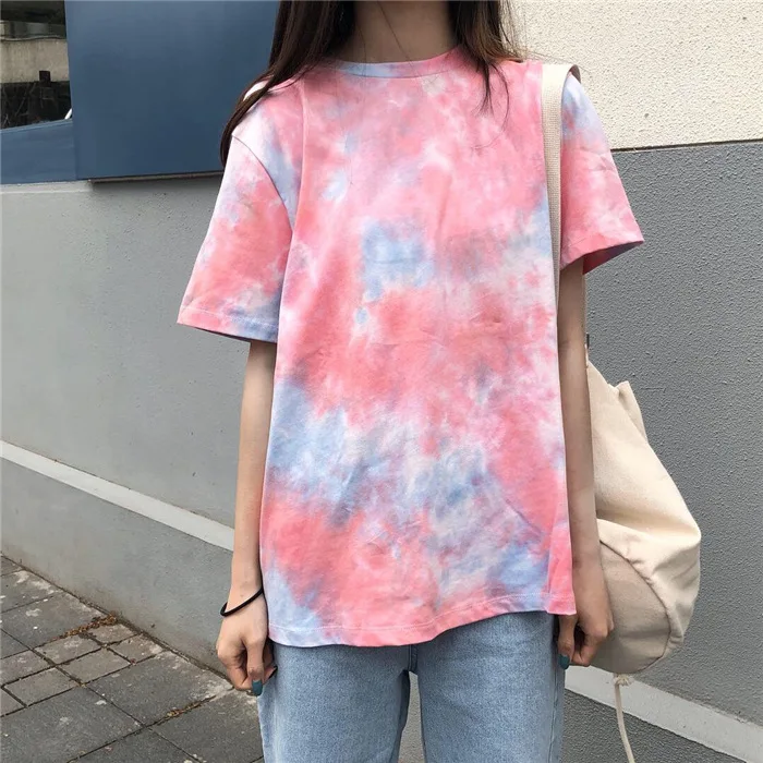 

New Hong Kong-style Tie-dyed Loose And Slim T-shirt With Round Collar And Short Sleeves In South Korea In Summer Of 2019