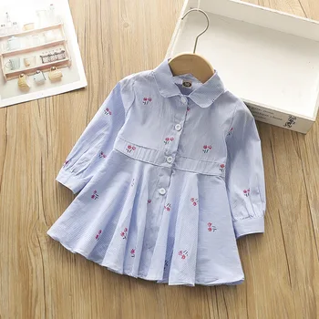 

Long Sleeve Baby Girl Blouse Dress Shirts for Girls Baby Girl Clothes Kids Blue Stripe Long Shirt for Little Children Toddler