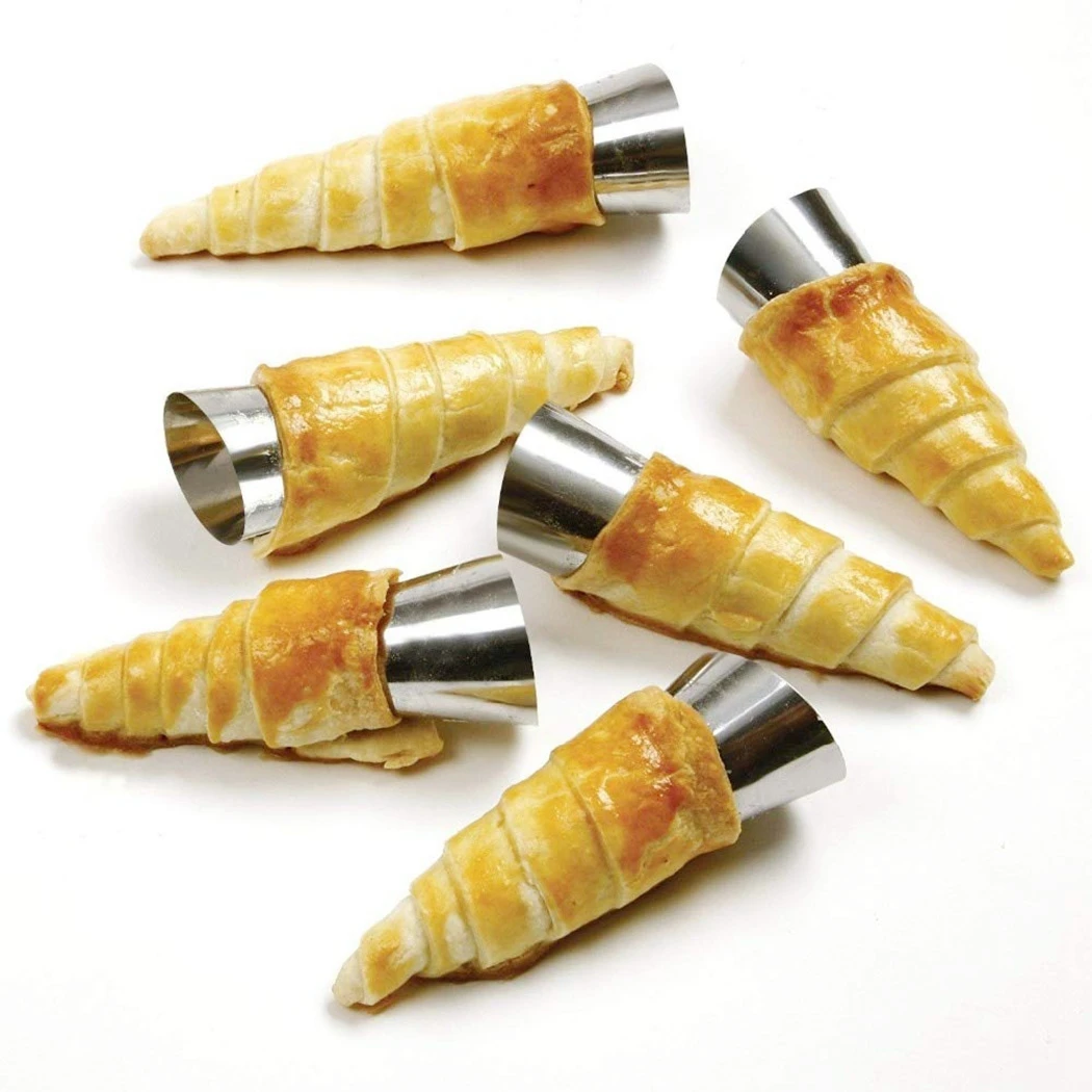 5pc Stainless Steel Conical Tube Cone Roll Moulds Spiral Croissants