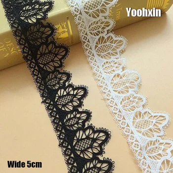 

5CM Wide Luxury White black Embroidery cotton Lace Fabric trim ribbon DIY Sewing collar guipure craft applique wedding decor