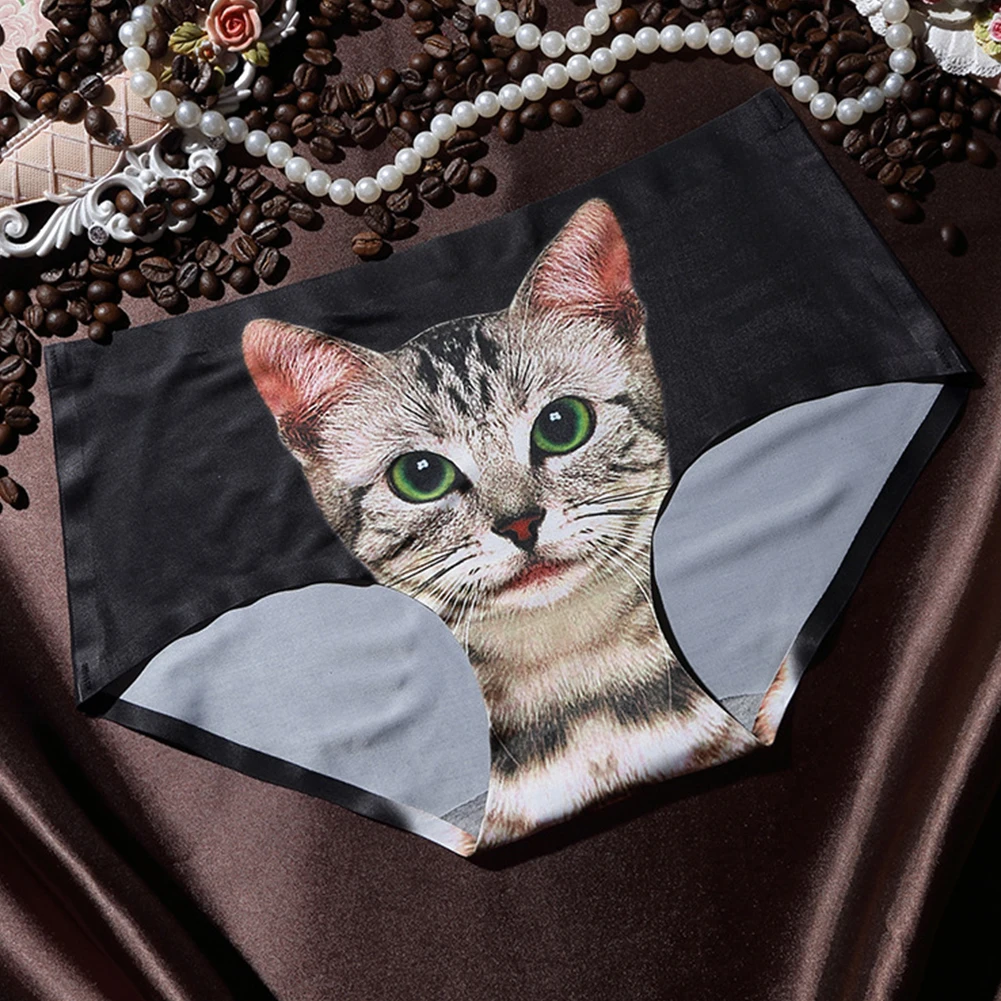 Женские трусики с объемным принтом в виде кота кошки бесшовные контролем 4